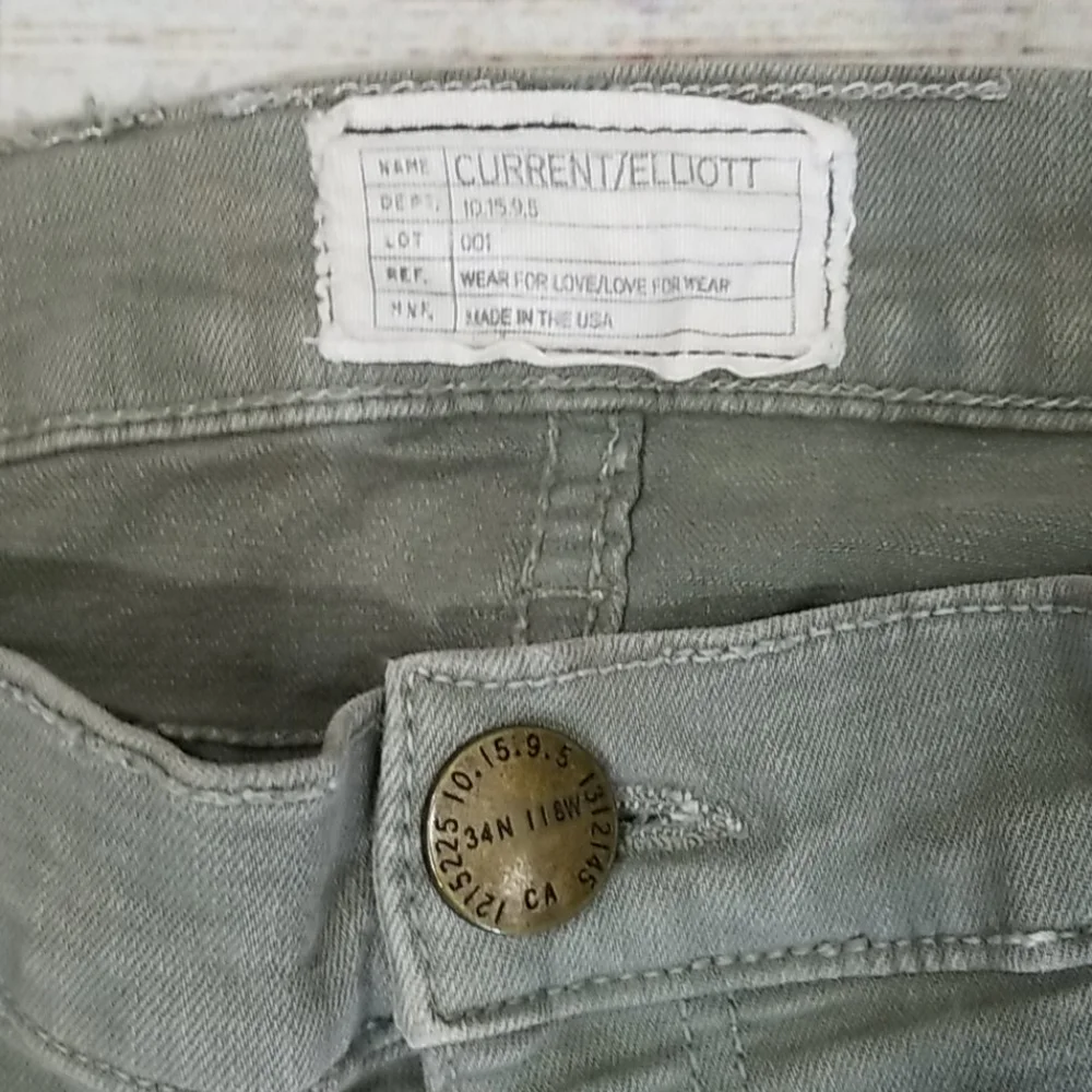 Current/Elliott Olive Green Skinny Ankle Zip Jeans